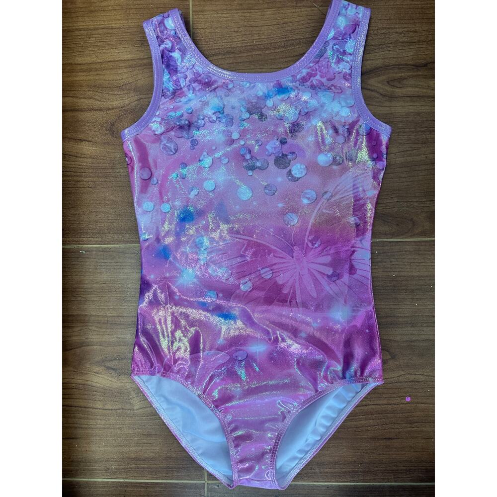 Dance Gymnastics Leotard XL Child Pink Sparkle Butterfly Acro